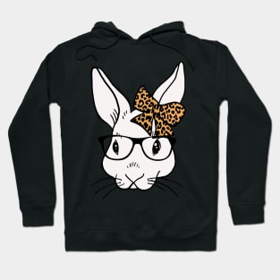 Happy Easter 2021 with bunny glasses leopard ribbon Hoodie